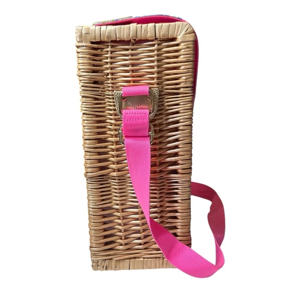 Lilly Pulitzer Wine Basket with Shoulder Strap and Two Wine Glasses
